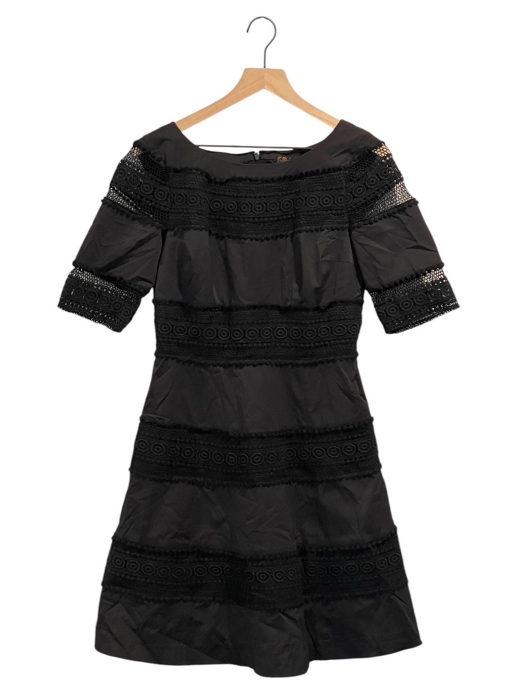 Frock! By Tracy Reese Black Lace-Trim Knee Length Cocktail Dress, Boat Neck, 8